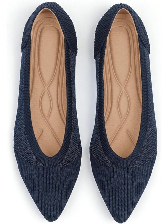 Shoes - Women's Navy Blue Comfortable Dressy Mesh Pointed Toe Pull On Ballet Flat Shoes